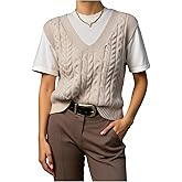 OYOANGLE Women's Cable Knit V Neck Sweater Vest Basic Solid Sleeveless Sweater Top Knitwear