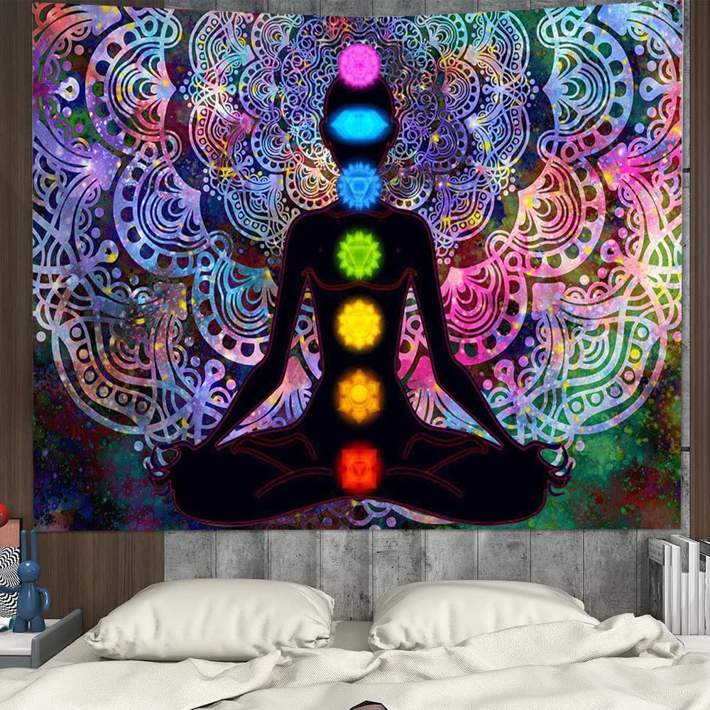 Bssowe Mandala Wall Hanging Tapestry, Colorful Mandala Tapestry, Yoga Mandala Wall Tapestry, Yoga Meditation Wall Tapestry, with Installation Kit, for Bedroom Living Room Dorm, Studio Room Decor