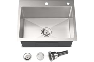 Drop-in Kitchen Sink – 25" x 22" x 8.6" Stainless Steel Top Mount Sink, Single Bowl, 3.5" Strainer, Easy-to-Clean, Durable Si