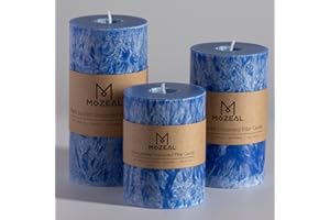 MOZEAL Hand-Poured, Unscented Blue Crystal Pillar Decorative Candles, Elegant Set of 3 in Different Sizes (3"x4", 3"x5", 3"x6"), Luxurious Décor for Homes & Events