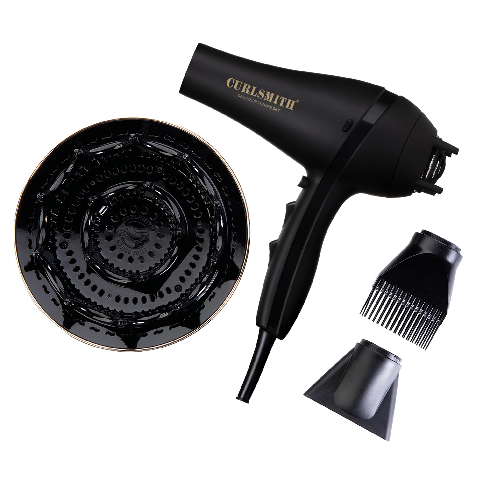 Photo 1 of Curlsmith Defrizzion Hair Dryer - for Curly Hair w/Extra Large 8" Diffuser for Fast Drying, 2 Speeds, 3 Heat Settings, Sustained Cool Setting with Minimal Heat Impact