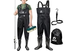 DEILAI Hip Waders, Lightweight Waterproof Hip Boots for Men and Women, PVC/Nylon Fishing Waders with Boots