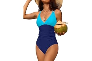 Charmo Tummy Control One Piece Swimsuits for Women Ruched Bathing Suits Strappy V Neck Monokini