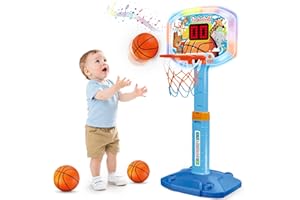 LACCHOUFEE Toddler Basketball Hoop Indoor for Age 1-3, Kids Basketball Hoop with Led Light Scoreboard, Adjustable Basketball Goal with 3 Balls, Outdoor Sport Toy for 1 2 3 4 Year Old Baby Boy Girl Birthday Gift