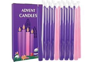 AAMDKCYU 16-Pack Christmas Advent Candles (12 Purple & 4 Pink), 10 Inch Taper Candles for Holiday Decor - Unscented, Dripless & Long-Lasting for Church, Christmas, Weddings and Table Centerpieces