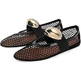 MICIFA Women's Mesh Ballet Flats Fishnet Ballerina Flats Buckle Strap Mary Jane Causal Daily Dress Shoes