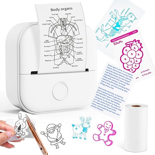 T02 Mini Printer - Bluetooth Inkless Instant Photo Printer, Small Thermal Pocket Sticker Maker Machine, Portable Phone Label Maker for Kids Birthday, Study, White