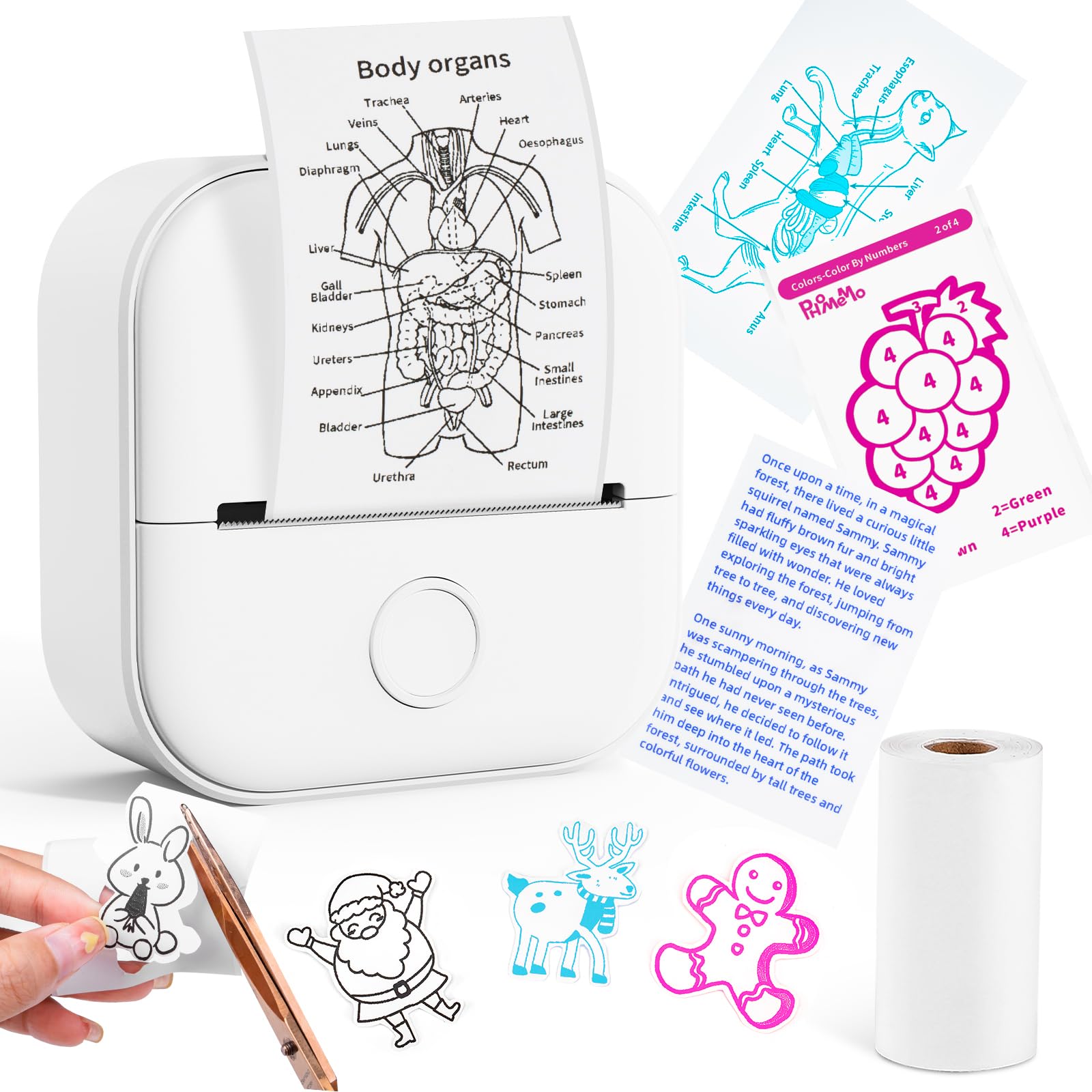 Memking T02 Mini Printer - Bluetooth Inkless Instant Photo Printer, Small Thermal Pocket Sticker Maker Machine, Portable Phone Label Maker for Kids Birthday, Study, White