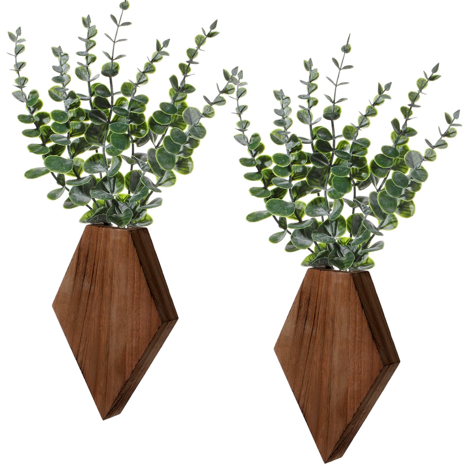 Photo 1 of Chunful 2 Pcs Wooden Wall Planter Decor Hanging Fake Plants Greenery Flowers Holder Vase Boxes for Wall Farmhouse Bohemian Living Room Bedroom Kitchen Office Indoor Decoration (Walnut Color)