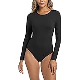 Foucome Bodysuits for Women Crew Neck Long Sleeve Body Suits Shirt Basic Slim Fitted Tops
