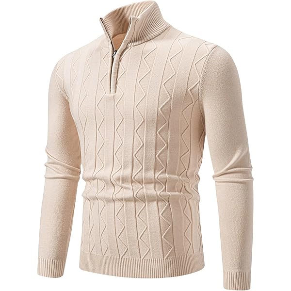 AQAYL Mens Quarter Zip Pullover Sweater Textured Knit Sweater