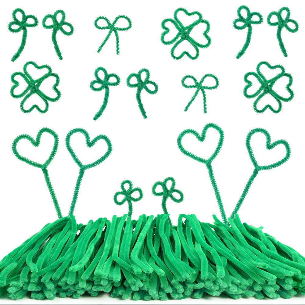 Caydo 200 Pieces Green Pipe Cleaners Craft Chenille Stems for Kids DIY Art Craft Projects Christmas Decorations(6 mm x 12 inch)
