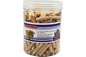 Rhino Wood Industries - 15/64" x 1 1/4" - 300 Pack Wooden Dowel Pins in Plastic Jar - Kiln Dried, Fluted, and Beveled (6mm, 300pk, Jar)