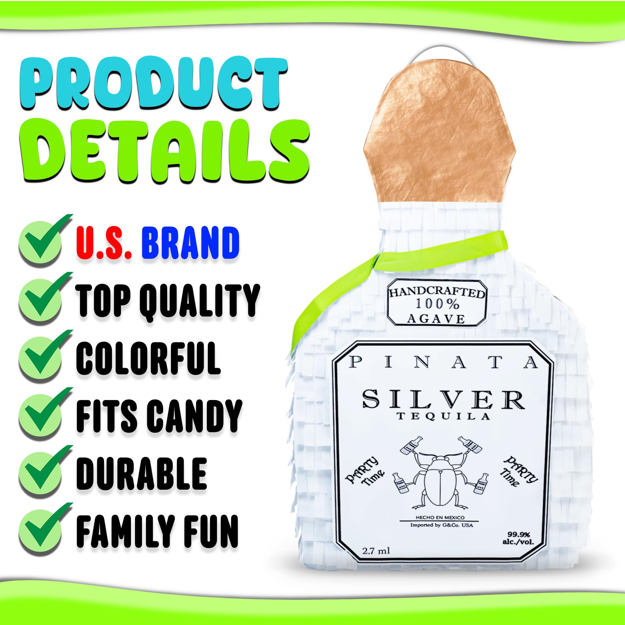 White Tequila Bottle Piñata with Stick - 17.5