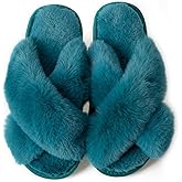 Csfry Women's Cross Band Fuzzy Slippers Fluffy Open Toe House Slippers