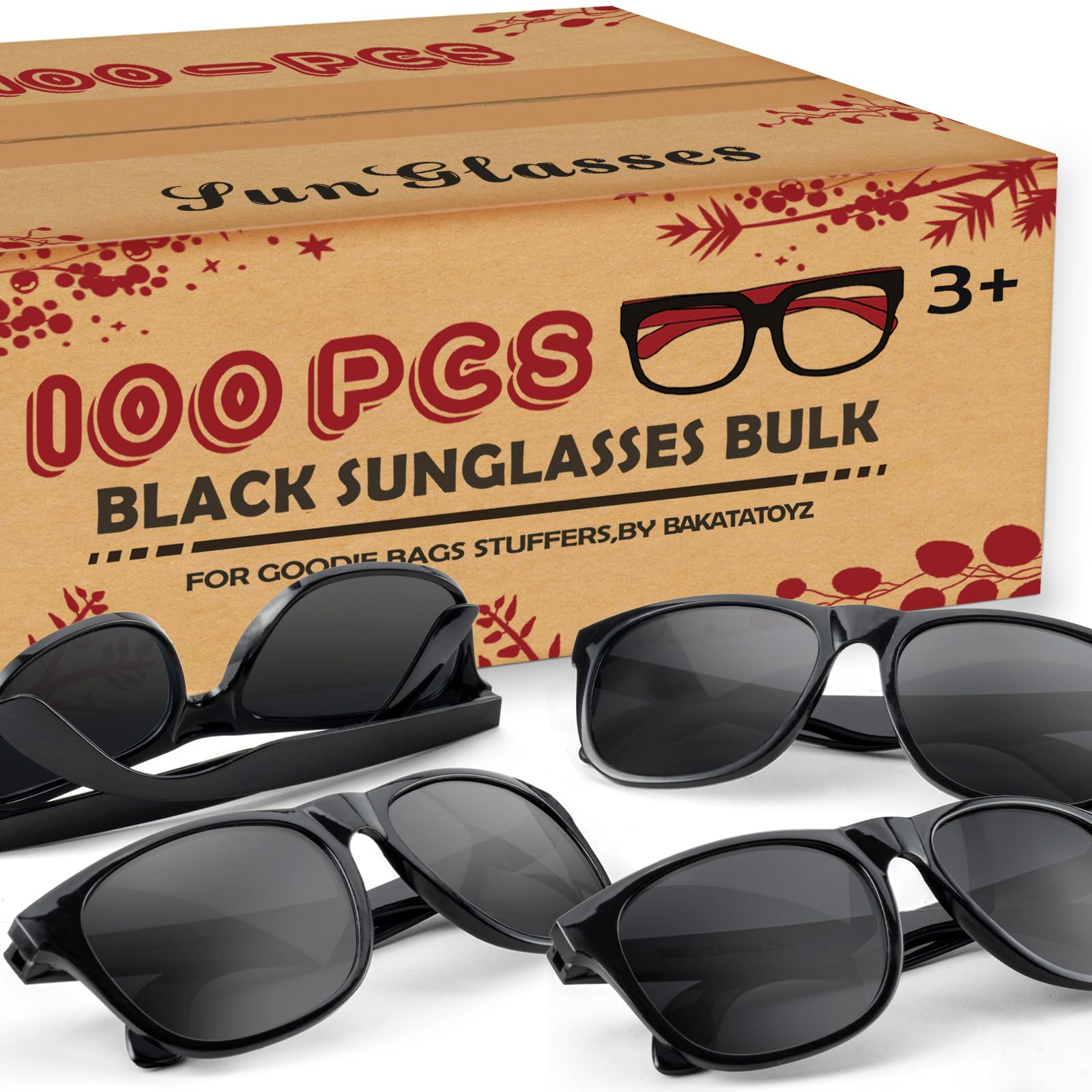 Photo 1 of 100 Pack Black Sunglasses Bulk, 80s Style Plastic Sun Glasses Toy, Carnival Prizes, Summer Beach/Pool Party Favor for Kids Adult, Birthday Decoration Supplies, Goody Bag Stuffer, Gift Box for Boy Girl