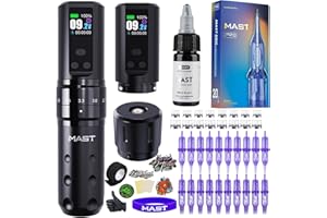 MAST TATTOO Mast Fold2 Pro Tattoo Kit Complete Tattoo Gun Machine Kit 2 Batteries 2000mAh Power Supply for Long Time Needles Cartridges Black Tattoo Ink Kit (Full Fold2 Pro - Black)