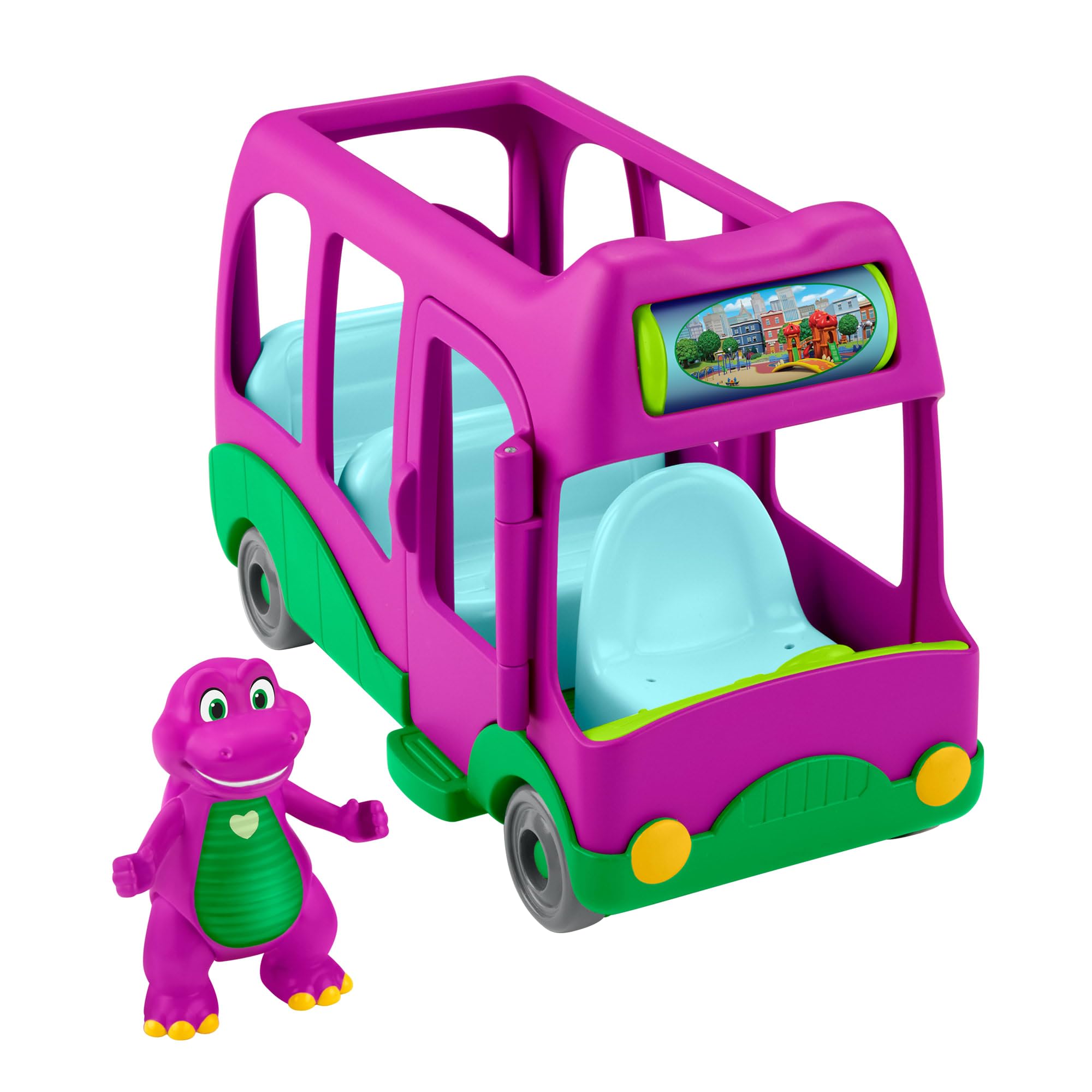 Barney’s World Preschool Toy Adventure Bus Push-Along Vehicle & Barney Figure for Pretend Play Kids Ages 3+ Years, HYG95