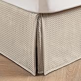 MIYE Pleated Waffle Weave Bed Skirt, Tailored Dust Ruffle 14 Inch Drop Easy Fit, Machine Washable,No Split Corners (Beige, Qu
