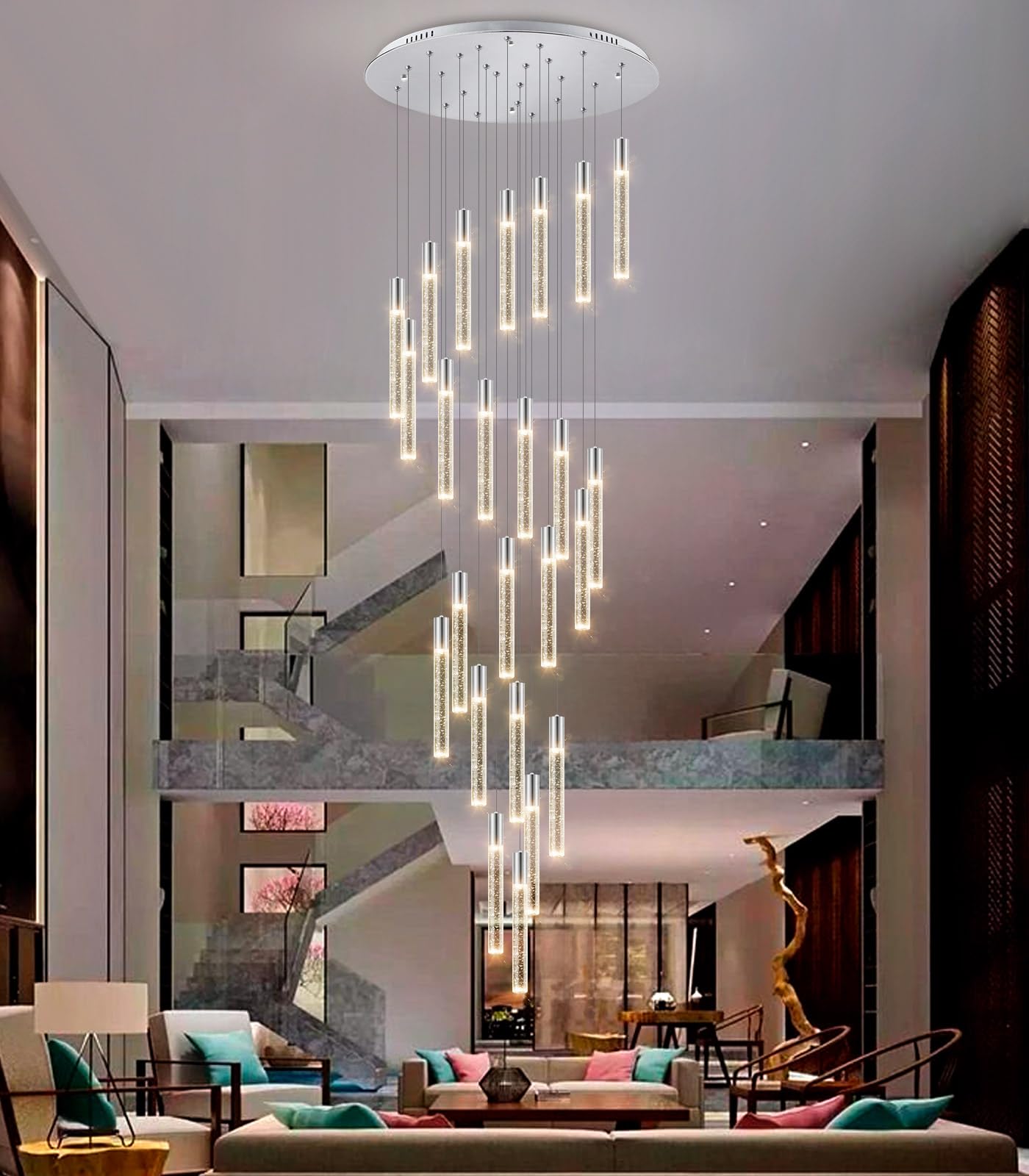 HAIXIANG 13 Foot High Ceiling Chandelier for Entryway Modern Crystal ... - High Ceiling Penthouse Lighting Fixtures With Remote