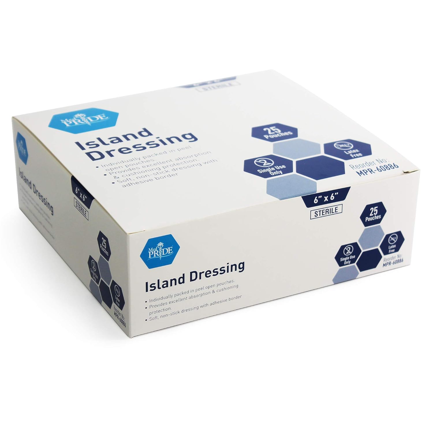 Medpride 4” x 4” Bordered Gauze-Island Dressing| 25 Pack-Individually Packed Pouches| Wound Dressing with Adhesive, Breathable Borders| Sterile & Highly Absorbent| Latex-Free: Industrial & Scientific
