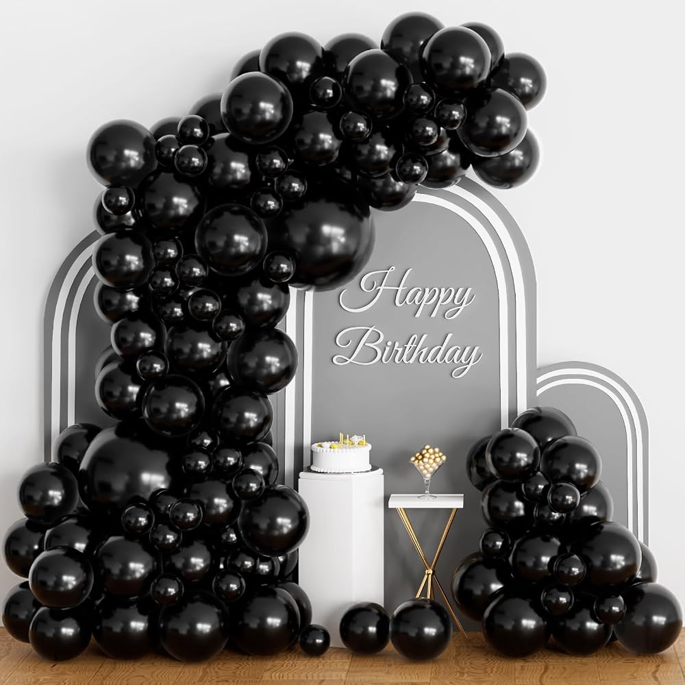 ASIYUHY Black Balloons 102Pcs Matte Arch Garland Kit 4 Sizes 5/10/12/18in