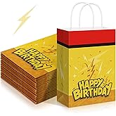Oudain 24 Pcs Cartoon Animation Party Favor Bags Red Yellow Goodie Treat Gift Bags with Handle Paper Candy Packing for Birthday Lightning Pattern Theme Supplies Baby Shower Decorations