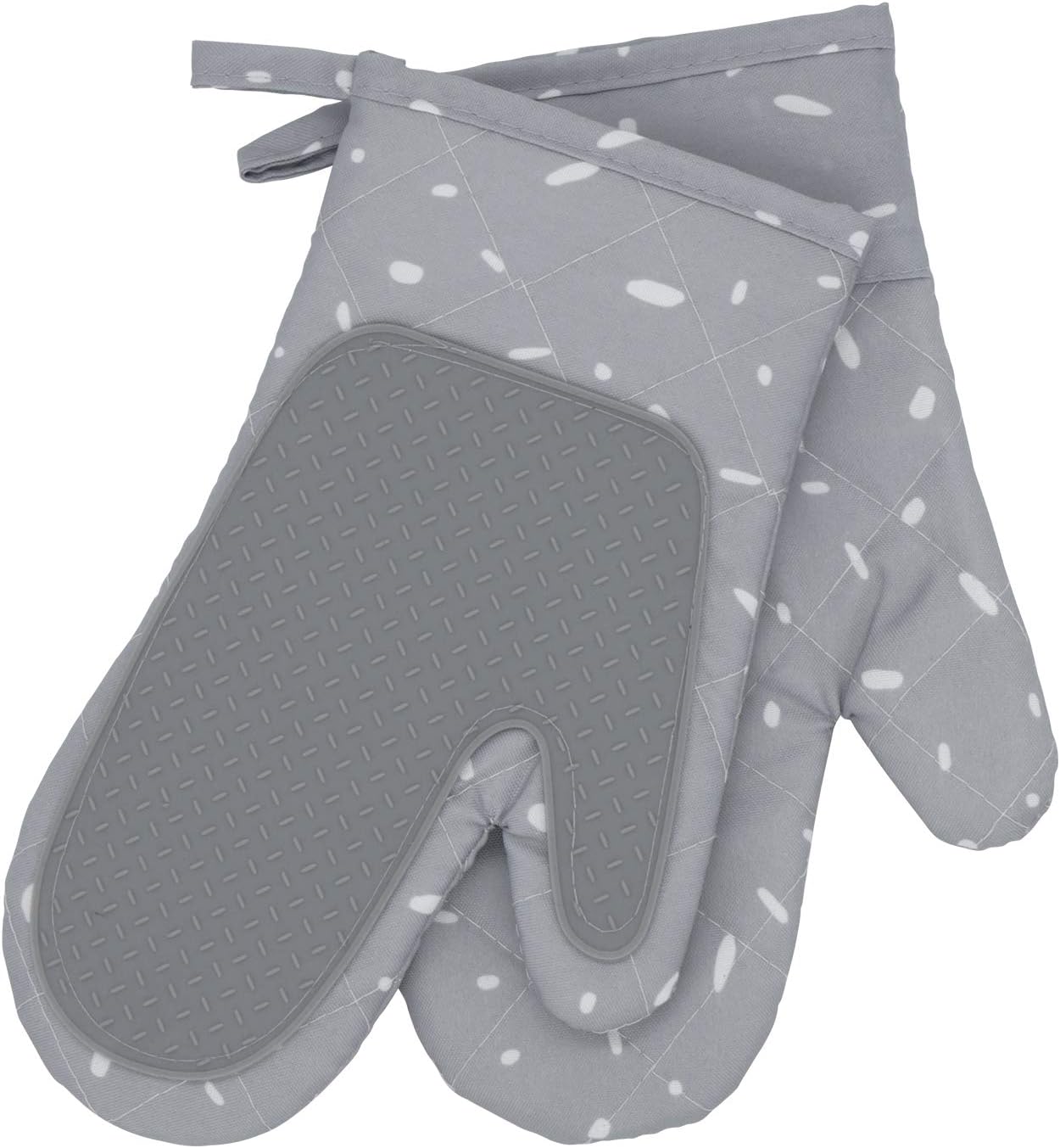 JEFEE Silicone Non-Slip Oven Mitt Set, Professional Heat Resistant Kitchen Cooking Mitts for Heat Resistant to 480°F, Oven Gloves Protect Hands from Burns Used for Cooking, Barbecue and Baking,Grey