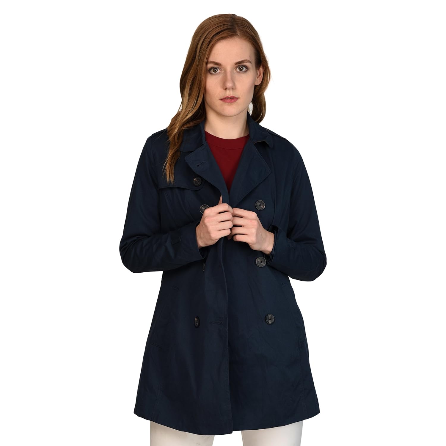 mansicollections dark blue double breasted coat for women