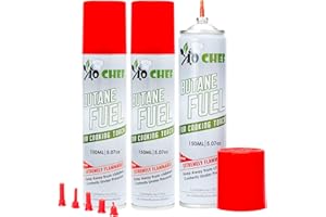 Jo Chef Butane Fuel Refill, 150 ml 5.07 oz, Lighter Butane Fuel Canister, Butane Gas Refill for Kitchen Torch, Lighter, Brûlée Kitchen Blow Torch (3 Cans)