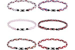 Nosiny 6 Pcs Baseball Rope Necklaces 3 Braided Rope Softball Tornado Titanium Sports Necklace for Team Gifts Men Women Sport Fans Player Assorted Colors