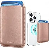 KRTALS Stronger Magnetic RFID Leather Mag-Safe Card Holder for iPhone 17 Series, Mag-Safe Accessories Stick on Series of iPhone 17/16/15/14/13/12 and Pro/Promax, Rose Gold
