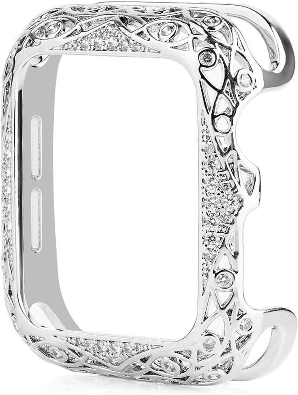 FAAGFC Carved Copper Women Luxury Bumper for Apple Watch Case 44/40mm 42/38mm Diamond Bling Metal Cover for IWatch Series SE/6/5/4/3/2 (Color : 1.Silver, Dial Diameter : 42mm)