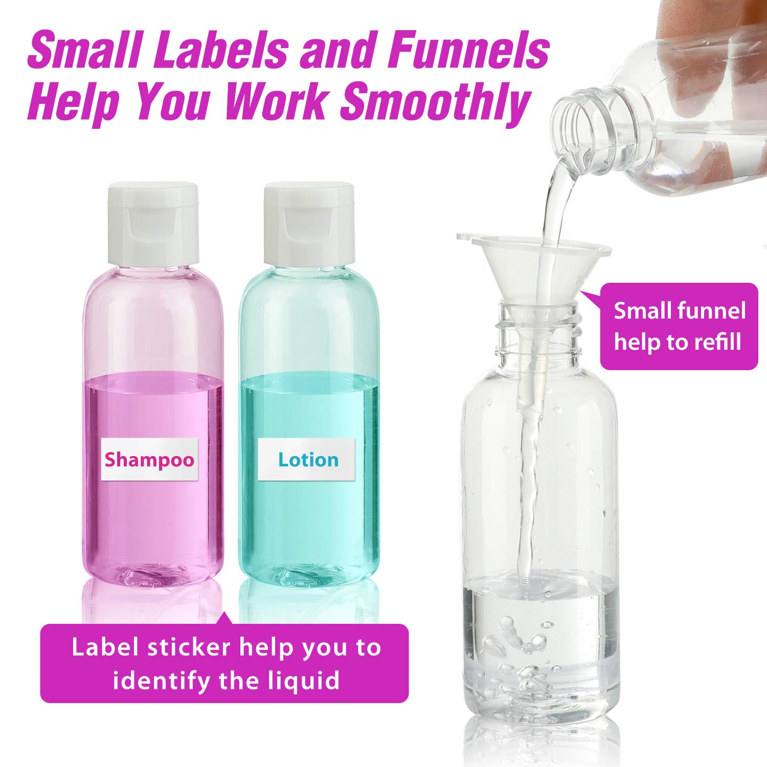 30 Pcs 2 oz Clear Plastic Empty Bottles with Flip Cap for Travel Size Liquids