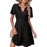 Simplee Womens 2026 Summer Mini Dress Eyelet Short Sleeve Cocktail Short Dresses Cute A Line Sun Dress with Pockets