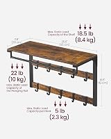 VASAGLE Wall-Mounted Coat Rack Shelf 10 Removable Hooks Rustic Brown Black view 6