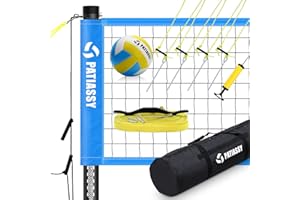 Patiassy Volleyball Net for Backyard Outdoor Portable Volleyball Set with Tension Adjuster, Adjustable Height Poles, Volleyball, Pump, Boundary Line and Carry Bag
