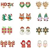12/16 Pairs Christmas Clip on Earrings for Women Teen Girls Hypoallergenic Snowflake Christmas Tree Bow Bell Snowman Penguin Clip Earrings Xmas Holiday Jewelry Christmas Dangle Clip Earrings Bulk