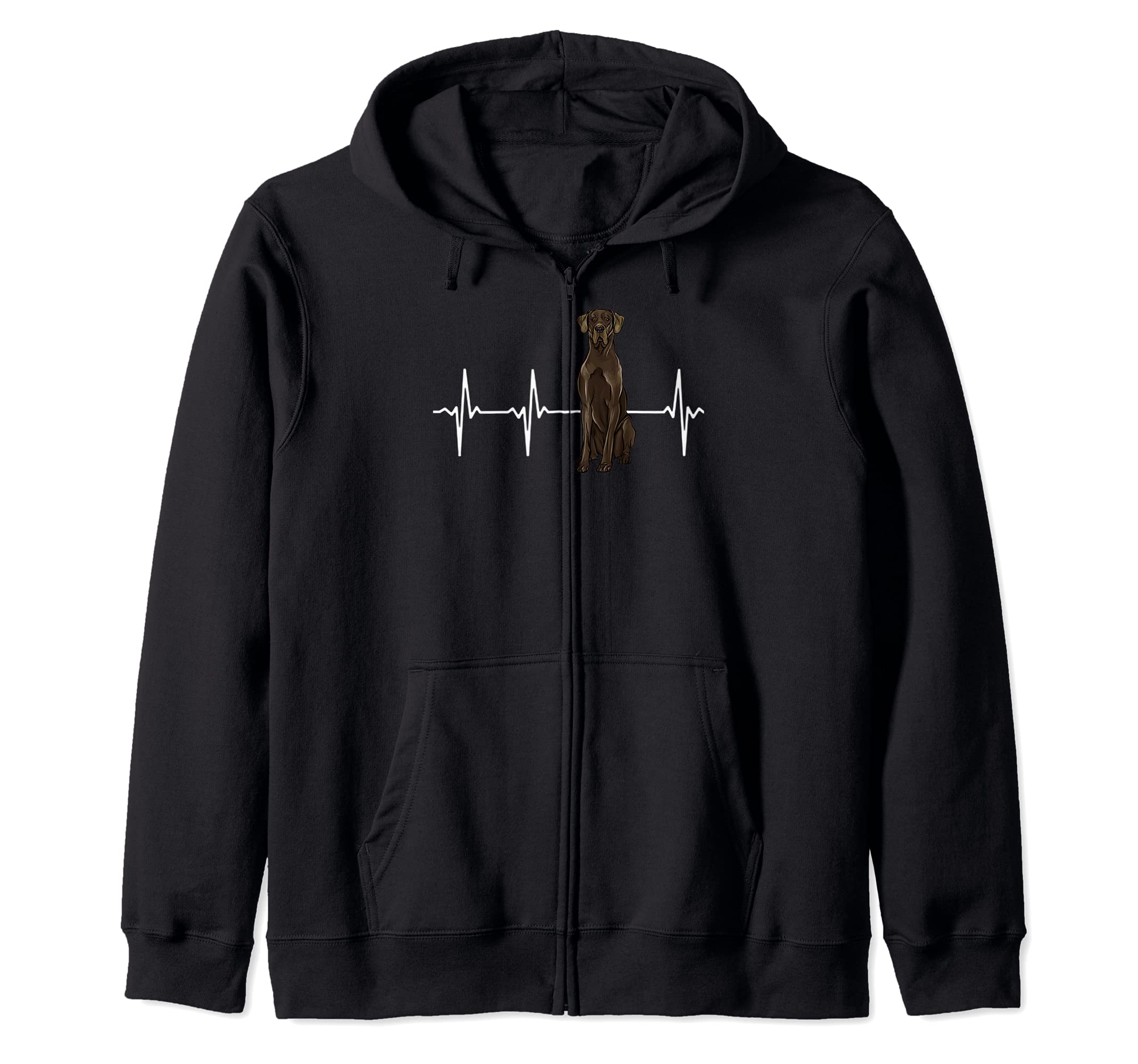 Black Great Dane Heartbeat Dog Lover Zip Hoodie