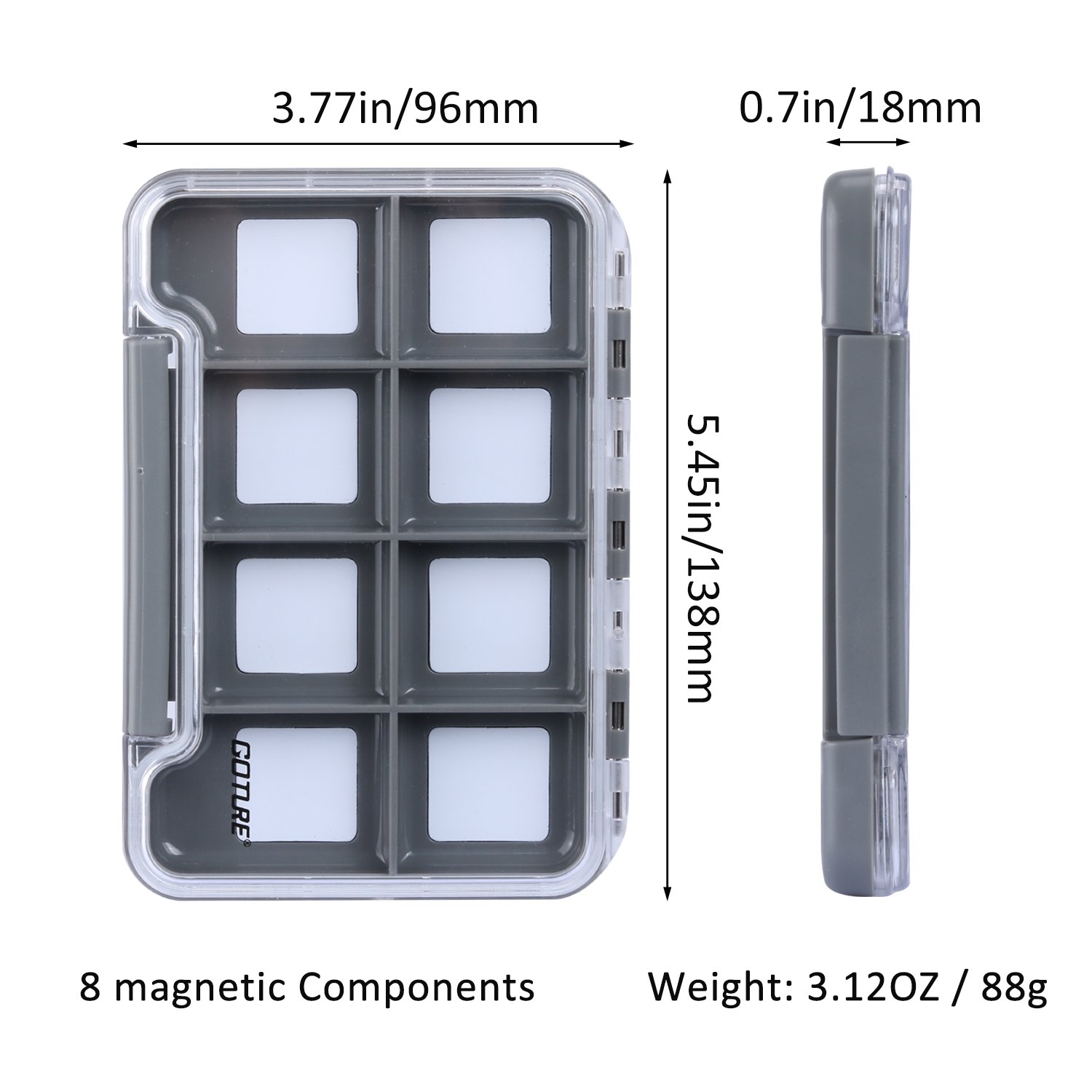 Goture Magnetic Waterproof Fly Fishing Box - High Strength ABS Transparent Lid Fly/Hook Box - Grey