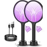 Mosiller Electric Fly Swatter 4000V Dual Mode Bug Zapper Racket 2 Pack | Rechargeable, Purple Attractant Light, 3-Layer Safety Mesh and Usb-C Charging for Indoor, Outdoor Home Camping Yard Use