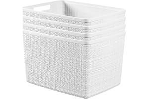 Curver Jute Decorative Plastic Organization and Storage Basket Perfect Bins for Home Office, Closet Shelves, Kitchen Pantry a