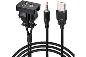 Anina USB AUX Flush Mount for Toyota, 1M Male to Female Car Dash 3.5mm AUX Extension Cable, Square Port USB Panel Mount Socket Adapter, 12V-30V Panel Mounting Cable for Audio Output & Charging