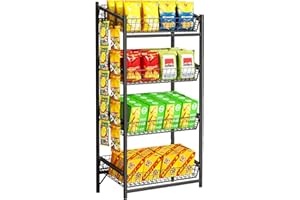 VOPEAK 4 Tier Retail Snack Display Stand, Metal Retail Display Rack with 2 Hooks, Potato Storage Rack, Concession Stand Candy Organizer, Easy Assembly Fruit Basket, Snack Organizer for Pantry, Office