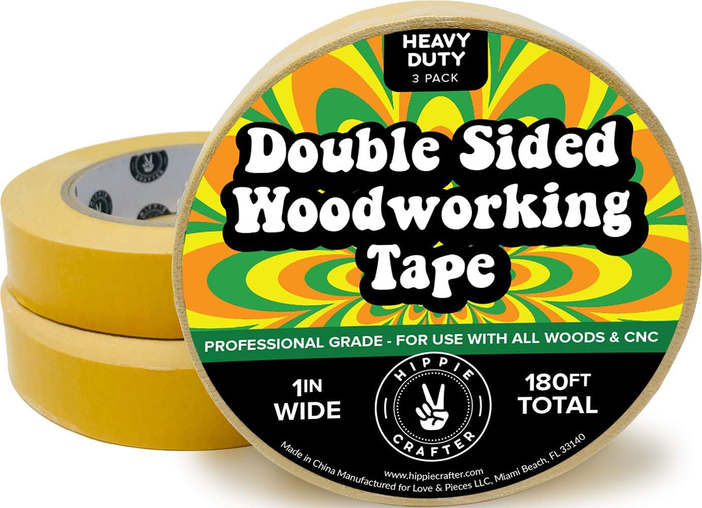 3 Pk Double Stick Tape for Woodworking - 1 inch Wide Wood Tape Double Sided for Woodworkers - 3 Packs 1" x 60 Feet (180FT Total): Arts, Crafts & Sewing