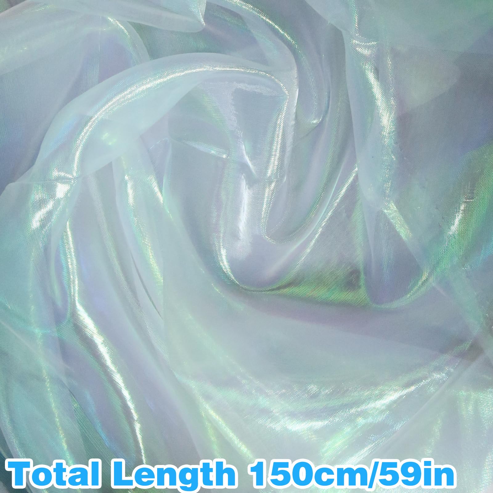 Magic Laser Holographic Fabric, 59in Iridescent Sequin Gradient Organza Lace for Wedding Photography Background Dress Party DIY Supplies, White