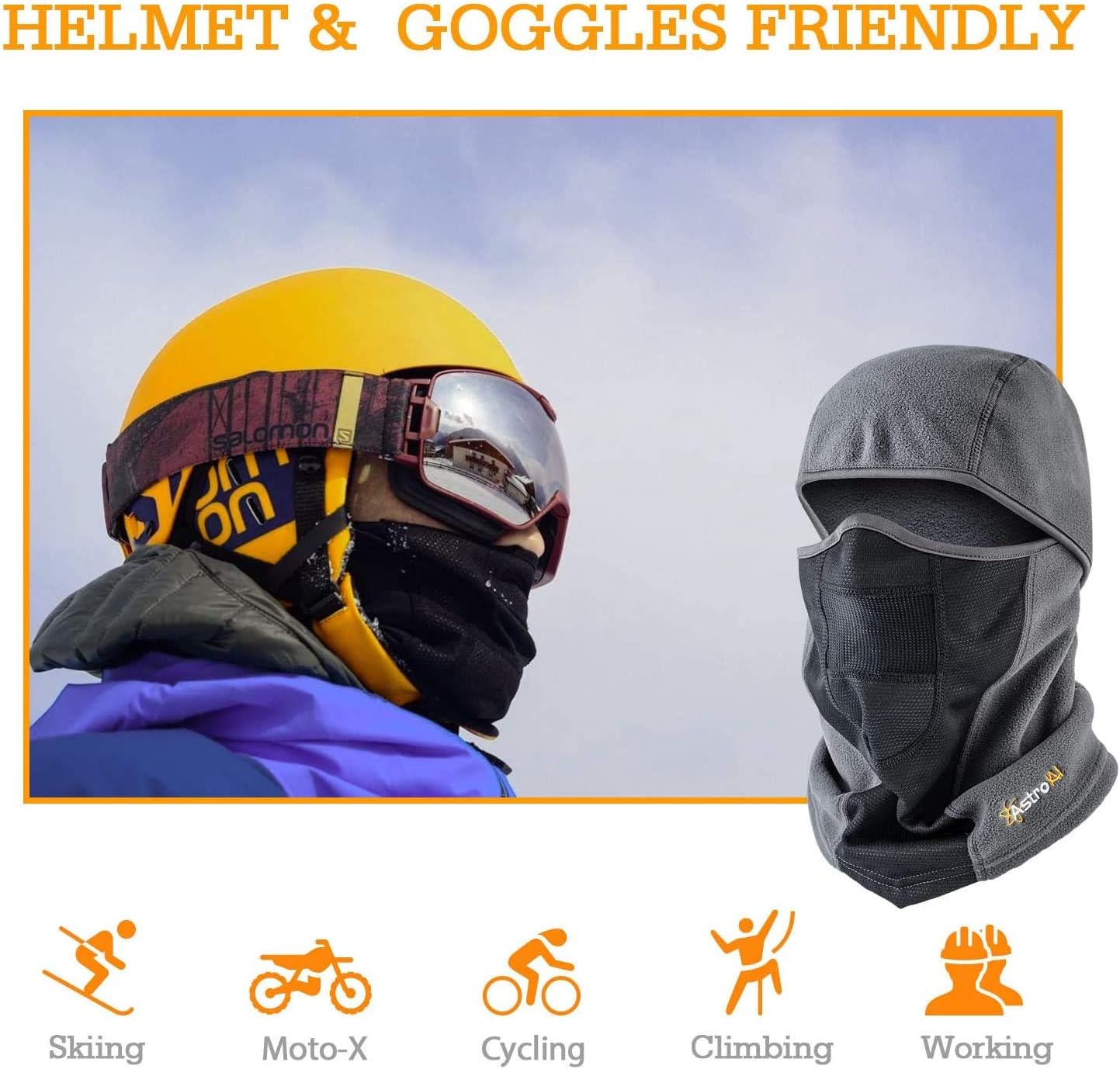 AstroAI Ski Mask Winter Face Mask Balaclava for Cold Weather Windproof Breathable for Men Women Skiing Snowboarding & Motorcycle Riding, Grey: Automotive