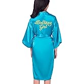 EKVHDO Birthday Squad Birthday Girl Princess Robe Spa Robes for Girls Party Satin Silk Kimono Robes Party Supplies