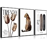 3Pcs Black Framed Trendy Leopard Print Canvas Wall Art Picture Stylish Female Aesthetic Poster Cheetah Printed Preppy Fashion Skateboard Wall Decor for Bedroom Apartment Dorm Living Room 12x16in