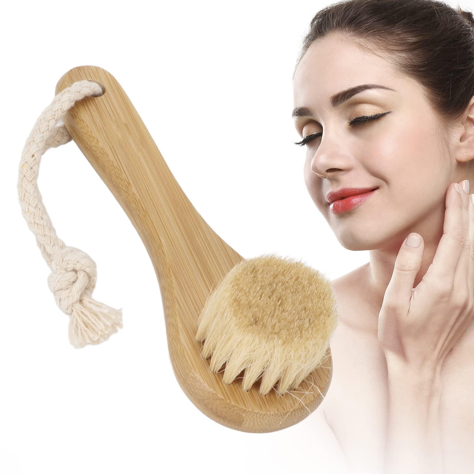 Facial Cleansing Brush, Manual Deep Cleansing Skin Face Brush, Portable Wooden Facial Scrubbers Soft Bristle Exfoliator Cleaner Brush for Facial Body Massage Cleaning Care